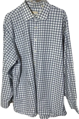 Camisa de vestir Michael Kors para hombre cuello 18 manga 36/37 azul/blanco a cuadros usada Foto 1 de 4