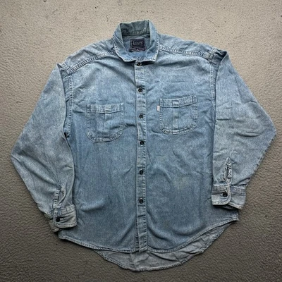 Camisa de mezclilla vintage años 80 Levis Chambray blanca con pestañas abotonadas para hombre XL manga larga Foto 1 de 4