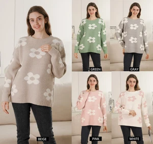 ComfyLuxe Daisy Pattern Pullover Lounge Sweater - Picture 1 of 30