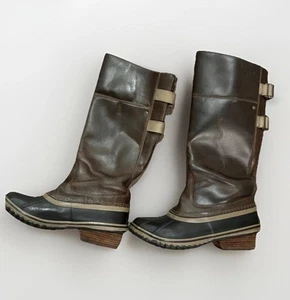 Sorel Boots Womens 9.5 Slimpack Riding Tall Brown Leather Heels Equestrian - Picture 1 of 9