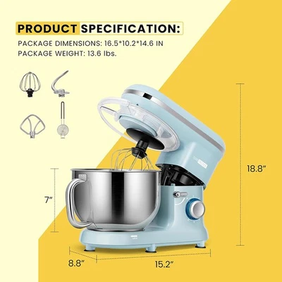 Mezclador de pie de 7,5 QT/6QT de 6 velocidades de cocina eléctrica con cabezal inclinable gancho batidor batidor Foto 1 de 4