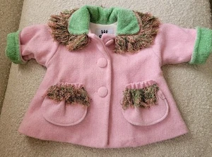 Corky & Co Coat Pink Green Fringed Fleece Lined  Boutique Jacket Bohemian 12 Mo - Picture 1 of 10
