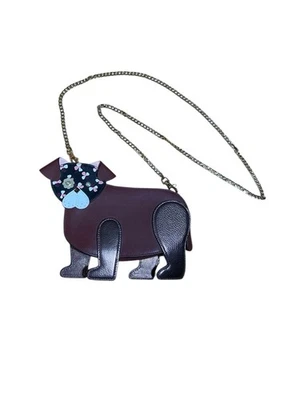 Y2K Kate Spade 狗斜挎包勃艮第花卉皮革钱包带链条带 — 第 1/4 张图片