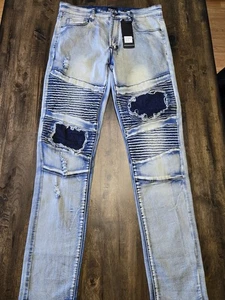 Waimea Skinny Fit Blue Bleach Jeans Size 32/32 Ripped Distressed Streetwear NWT - Picture 1 of 11