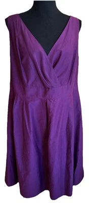 Vestido Lands End 16W 1X Púrpura Seda Primavera Minimalista Femenino Bolsillos Acampanado Midi Foto 1 de 4