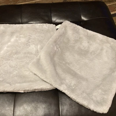 2 Threshold Faux Fur Square Throw Pillow Covers Light Gray 18”x18” Cozy Decor - Image 1 of 4