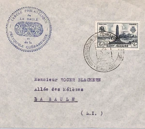 FRANCE Cover 6+4f St Nazaire Monument 1947 LA BAULE Cachet {samwells}YZ337 - Picture 1 of 12