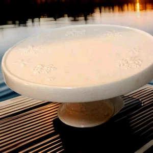 Hallmark Snowflake Cake Stand White Embossed Christmas Holiday Pedestal Plate - Picture 1 of 5