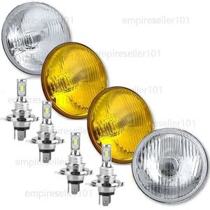 5-3/4" LED Headlight Crystal Clear Headlight Amber Yellow Glass H4 Bulbs Set - Picture 1 of 16