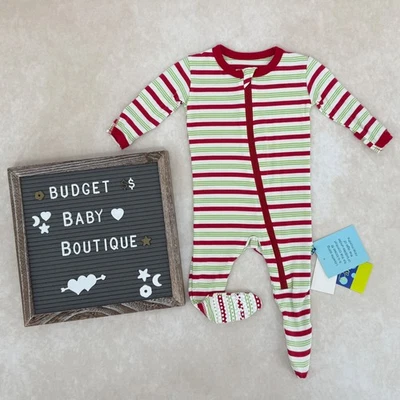 NWT KICKEE PANTS Red Green Holiday Stripe Footed Romper Sleeper Size 0-3 Months - Image 1 of 3