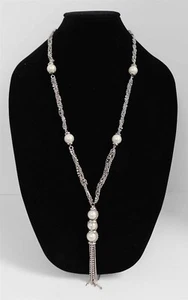 Collar Largo Givenchy Vintage Perla Tono Plata - Imagen 1 de 4