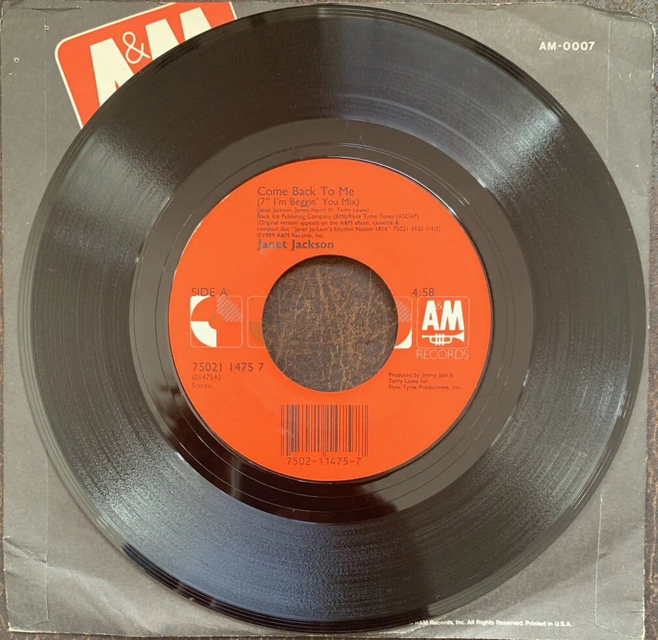 Janet Jackson Come Back to Me / Vuelve a Mi 45 A&M