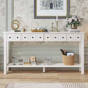 Console Table Extra Long Entryway Table with 4 Drawers Storage Shelf Sofa Table - Picture 1 of 8