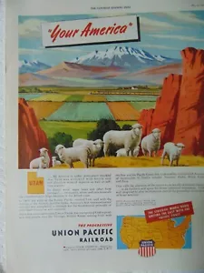 1945 UNION PACIFIC RAILROAD YOUR AMERICA Country Scene pubblicità stampa d'epoca arte - Foto 1 di 1