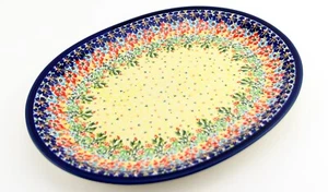 Plato mediano ovalado de mercado de cerámica polaca, 13,5" L, 10,5" W, hecho a mano por Zaklady - Imagen 1 de 4