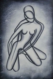 Retrato moderno pintura al óleo amante pareja romántica blanco y negro 36x24 - Imagen 1 de 1