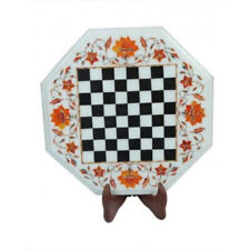 24" Chess Board white Marble chess Table Top multi stone inlay decor room X-mas