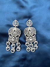 Ethnic Bollywood Bridal AD Indian Silver Plated Earrings