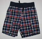 New Gymboree Boys 2T Plaid Cargo Shorts Navy Blue Red White Pull On Ribbed Wais 