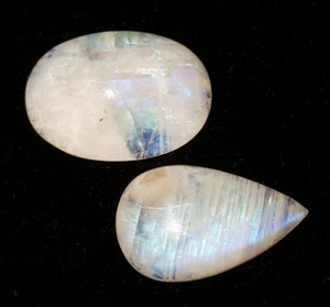29.92 Ct Loose Gemstone Natural Moonstone Rainbow 2 Pcs Untreated Opaque Gems - Picture 1 of 8