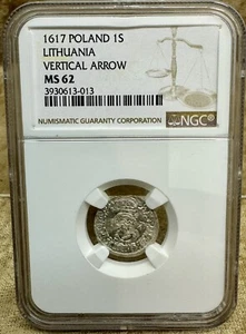 Poland Lithuania 1617 Shilling NGC MS62 Vertical Arrow Kop.# 3439 R Vilnius - Picture 1 of 4
