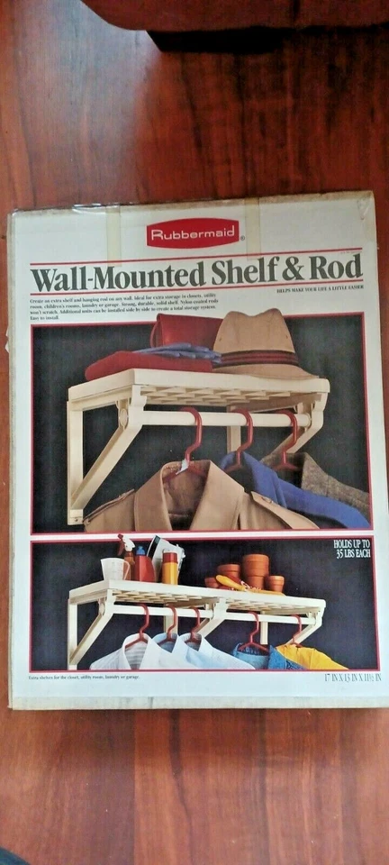 RUBBERMAID VINTAGE NEW WALL MOUNTED SHELF & ROD ALMOND #2225. NIB 1980s - Image 1 of 1