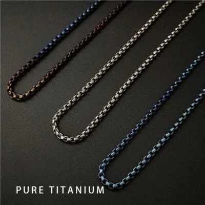 Collar de titanio puro unisex cadena de caja de 3 mm longitud antialérgica 24"" 26"" 28"" Foto 1 de 4