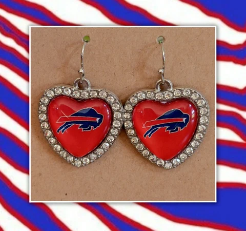 Buffalo Bills Dangle Earrings Heart Shaped Rhinestone  -  Football Jewelry Cover