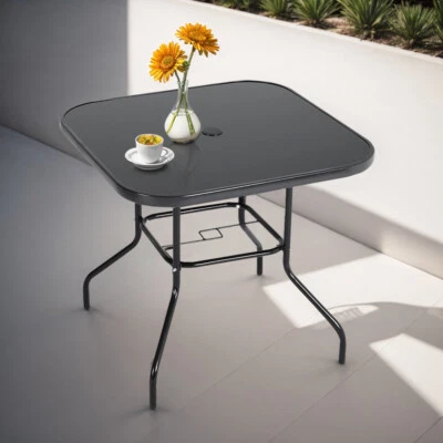 Gartentisch 80x80cm Beistelltisch mit Glasplatte Balkontisch Glastisch Outdoor - Bild 1 von 4