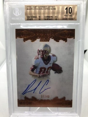 2015 Leaf Ultimate Draft Rashad Greene Rookie Auto BGS 10/10 Pristine 37/40 - Image 1 of 2