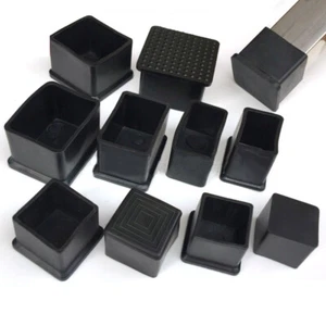 Rectangle Black PVC Rubber Chair Table Feet Furniture Tube Pipe End Cover Caps - Picture 1 of 10