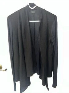 Theory Open Front Cardigan Black Wool Blend Thin Lightweight Size Large - Picture 1 of 6