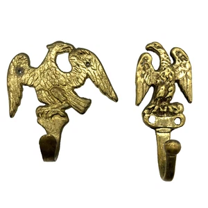 2 Vtg Solid Brass Eagle Wall Hanging Hooks Entry Door Accent Towels, Hat Coat - Picture 1 of 8