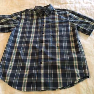 Basic Editions Mens Shirt Size Medium Button Up Short Sleeve Blue Plaid - Picture 1 of 5