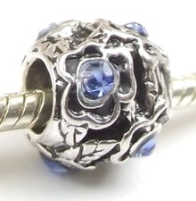 Blue Flower Crystal Bead Large Hole March Birthstone for European Charm Bracelet