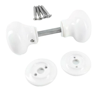 CERAMIC MORTICE DOOR KNOB SET 60mm Classic White Round Sprung Handle Internal UK - Image 1 of 2