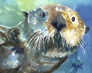 Sea Otter High Resolution Print of Original Fine Art Watercolor by Ron Krajewski - Picture 1 of 4
