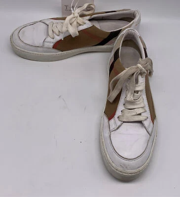 Burberry Mujer Blanco Marrón Nova Check Lona Parte Superior Baja Cuero Tenis talla 36 EE. UU. 6 Foto 1 de 4
