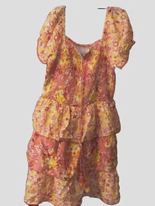 Margaux Riviera Orange Pink Dress Floral Ruffle SleeveSmock Boho,sz.M,new no tag - Picture 1 of 7