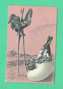 Ostern HASE HUHN UND EI VINTAGE GEPRÄGTE POSTKARTE 171 - Bild 1 von 2