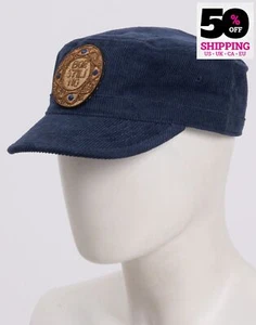RRP€229 BORSALINO Cappellino Cadetto in Velluto a coste Taglia Unica Blu Logo Patch Made in Italy - Foto 1 di 7