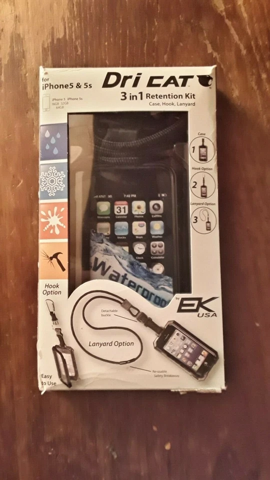 Dri Cat 3 en 1 Kit de Retención/Funda, Gancho, Cordón para iPhone 5 y 5s Foto 1 de 2