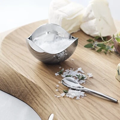 Georg Jensen Salt Cellar & Spoon Stainless Steel Bloom Collection - NEW - Image 1 of 4
