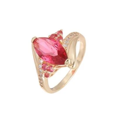 Anillos enchapados en oro rosa circonita cuarzo rojo forma corte ojo clásico fuego talla 6~10 Foto 1 de 4