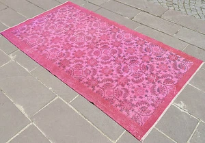 Vintage Turkish Rug 47" x 83" Hand Woven PINK OVERDYED Carpet 119 cm x 210 cm - Picture 1 of 8
