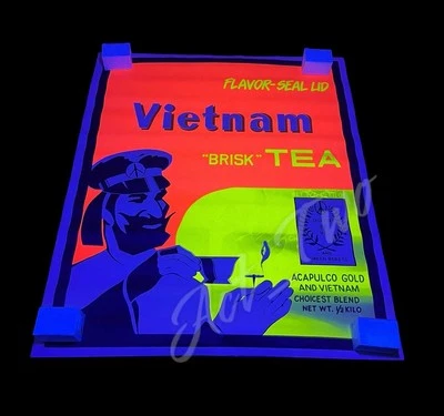 "Póster original vintage Vietnam Brisk Tea Acapulco dorado 23""x26,5"" luz negra" Foto 1 de 4