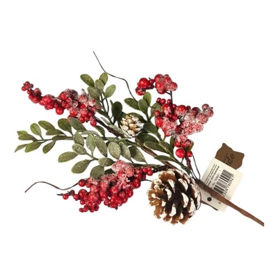 Dekozweig Deko Strauch rot mit Zapfen Beeren Weihnachten Advent Gesteck Winter - Bild 1 von 4