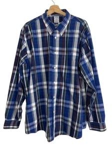 Brooks Brothers 1818 Regent Mens Blue Plaid Shirt Long Sleeve Bottom Down 2XL - Picture 1 of 4