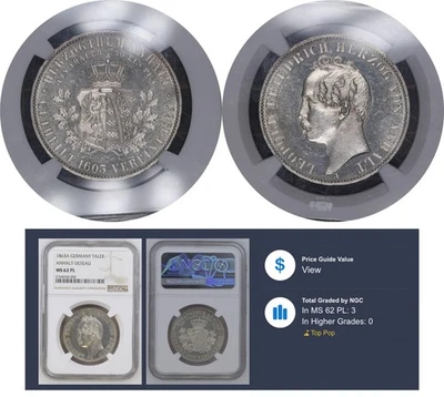 Top Pop MS62PL NGC 1 Thaler 1863 Anhalt-Dessau German States Silver Coin # 15 - Image 1 of 4