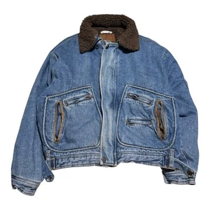 Vintage 80s 90s Mirage Denim Sherpa Lined Bomber Jacket Men’s Oversized Boxy M - Picture 1 of 9